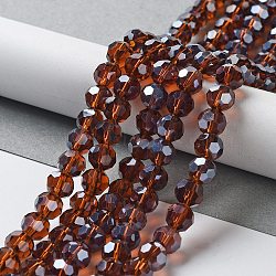 Electroplate Glass Bead Strands, Pearl Luster Plated, Faceted(32 Facets), Round, Sienna, 8x7mm(EGLA-R015-8mm-18)