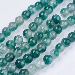 Two Tone Natural Jade Bead Strands, Dyed, Round, Teal, 8mm, Hole: 1mm, about 48pcs/strand, 14.9 inch(X-G-R165-8mm-05)