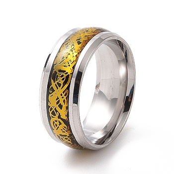 Enamel Dragon Flat Finger Ring, 201 Stainless Steel Jewelry for Women, Golden & Stainless Steel Color, Inner Diameter: 17mm