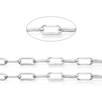3.28 Feet 304 Stainless Steel Paperclip Chains, Unwelded, Flat Oval, Stainless Steel Color, 13.5x6x1.5mm