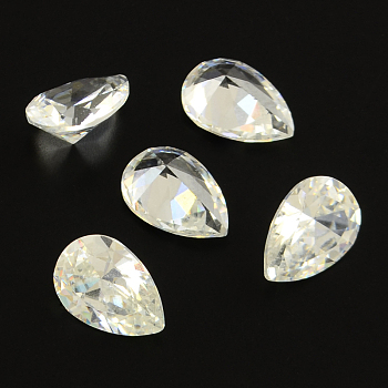 Teardrop Shaped Cubic Zirconia Pointed Back Cabochons, Faceted, Clear, 10x8mm