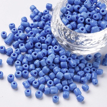 6/0 Opaque Colours Round Glass Seed Beads, Cornflower Blue, Size: about 4mm in diameter, hole:1.5mm, about 495pcs/50g