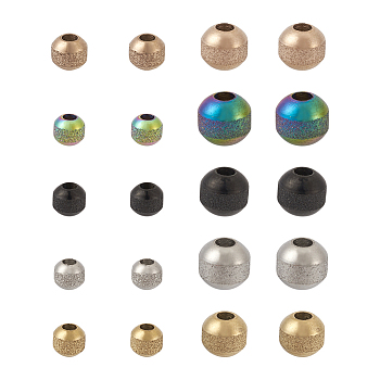 Pet 40Pcs 10 Style Textured 304 Stainless Steel Beads, Round, Mixed Color, 4~6mm, Hole: 1.5~2mm, 4pcs/style