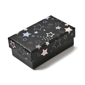 Star Print Paperboard Jewelry Gift Boxes, with Sponge Inside, for Rings, Earrings and Pendants, Rectangle, Black, 8.1x5.1x3.2cm