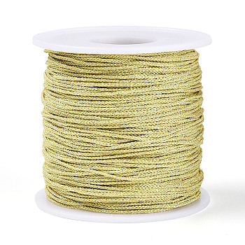 100M Segment Dyed Round Polyester Braided Cords, with PET Plastic Metallic Thread, for Jewelry Making, Light Yellow, 1mm, about 109.36 Yards(100m)/Roll