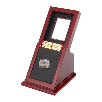 1-Slot Wooden Championship Rings Display Case Box, Slanted Glass Visible Window Single Rings Organizer Showcase, Coconut Brown, 9.3x11.1x9.7cm