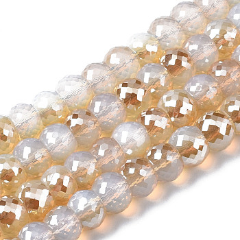 Transparent Glass Beads Strands, Faceted, Round, Creamy White, 8x6mm, Hole: 1.2mm, about 80pcs/strand, 18.66 inch(47.4cm)