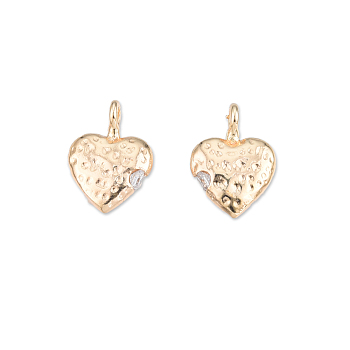 Brass Pave Clear Cubic Zirconia Charms, Cadmium Free & Nickel Free & Lead Free, Heart, Real 18K Gold Plated, 12x8.5x2mm, Hole: 1.6mm