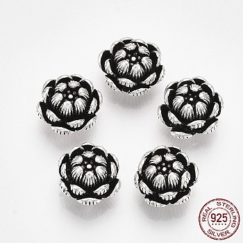 925 Sterling Silver Beads, Lotus, Antique Silver, 10~11x6.5mm, Hole: 1.2mm