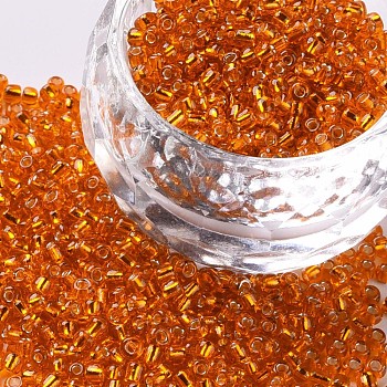 12/0 Glass Seed Beads, Silver Lined Round Hole, Round, Orange Red, 2mm, Hole: 1mm, about 30000 beads/pound