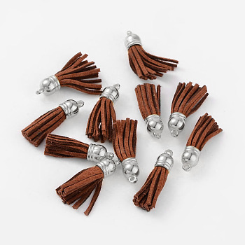 Suede Tassels, with CCB Plastic Findings, Nice for DIY Earring or Cell Phone Straps Making, Platinum, Saddle Brown, 38x10mm, Hole: 2mm