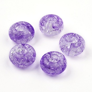 Transparent Crackle Acrylic Beads, Large Hole Beads, Rondelle, Purple, 14x8mm, Hole: 5.5mm, about 510pcs/500g