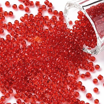 Glass Seed Beads, Transparent, Round, Crimson, 8/0, 3mm, Hole: 1mm, about 10000 beads/pound