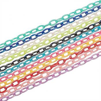 11 Colors Acrylic Opaque Cable Chains, AB Color, Horse Eye, Mixed Color, 13x8x2mm, 18.5 inch~19.29 inch(47~49cm)/strand, 1strand/color