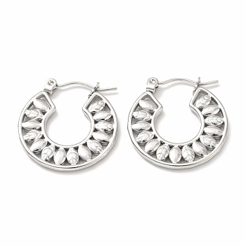 304 Stainless Steel Leaf Wrap Hoop Earrings for Women, Stainless Steel Color, 23x22x2mm, Pin: 0.7mm