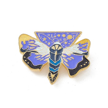 Moth Enamel Pin, Light Gold Alloy Brooch for Backpack Clothes, Planet Pattern, 23.5x30.5x1.5mm, Pin: 0.6mm