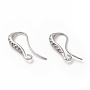 Rack Plating Brass Cubic Zirconia Earring Hooks, Flat Earring Hooks, with Horizontal Loops, Platinum, 24x4mm, Hole: 2.4mm, Pin: 0.8mm