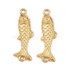 304 Stainless Steel Connector Charms, Fish Links, Ion Plating(IP), Real 18K Gold Plated, 28x9.5x6mm, Hole: 1.4mm(X-STAS-A132-07G)