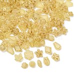 Frosted Transparent Acrylic Beads, Golden Metal Enlaced Beads, Mixed Shapes, Yellow, 8~25x8~25x4~45mm, Hole: 1.2~1.6mm(OACR-Z041-06)