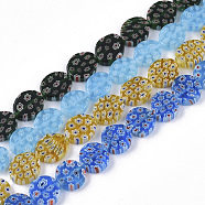 Handmade Millefiori Glass Beads Strands, Oval, Mixed Color, 12.5~15x11~13x4.5~5mm, Hole: 1.2mm, about 31~36pcs/Strand, 17.91 inch~18.23 inch(LK-T001-07)