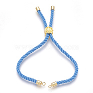 Cotton Cord Bracelet Making, with Brass Findings, Flat Round with Tree of Life, Real 18K Gold Plated, Dodger Blue, 8-5/8 inch(22cm), Hole: 2mm(KK-F758-03E-G)