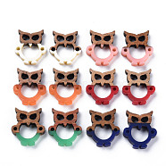 Opaque Resin & Walnut Wood Links Connectors, Two Tone, Owl, Mixed Color, 17x14.5x3.5mm, Hole: 1.5mm(RESI-T035-50)
