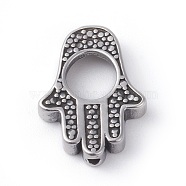 316 Surgical Stainless Steel Bead Frames, Hamsa Hand/Hand of Fatima/Hand of Miriam, Antique Silver, 14x18.5x3.4mm, Hole: 1.5mm(STAS-G186-37AS)