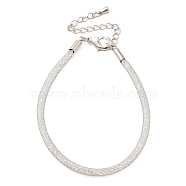 Brass Mesh Chain Bracelets for Women, with Rhinestone & Lobster Claw Clasp, Silver, 6-7/8 inch(17.5~17.6cm)(DIY-B066-02G-02)