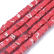 Synthetic Imperial Jasper Beads Strands, Dyed, Square Heishi Beads, Red, 3~3.5x3~3.5x1.7~2.5mm, Hole: 0.7mm, about 187pcs/strand, 15.27 inch~15.35 inch(38.8~39cm)(G-K299-C03)