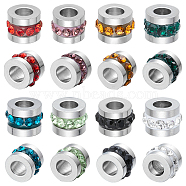 32Pcs 8 Colors 304 Stainless Steel Rhinestone Beads, Column, Mixed Color, 7x5mm, Hole: 3mm, 4pcs/color(STAS-DC0010-94)