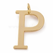 Golden Brass Pendants, Long-Lasting Plated, Letter, Letter.P, 27x18.5x1.5mm, Hole: 3.5mm(KK-P194-01G-P)