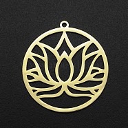 201 Stainless Steel Pendants, Laser Cut, Ring with Lotus, Golden, 32x30x1mm, Hole: 1.6mm(STAS-R111-LA110)