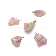 Natural Tourmaline Pendants, with Brass Findings, Nuggets, Golden, 22~36x14~24x5.5~11mm, Hole: 1.6mm(G-I216-04A-G)