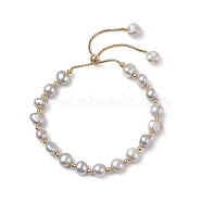 Dyed Natural Pearl & Brass Round Beaded Slider Bracelet, Adjustable Bracelet with Golden 304 Stainless Steel Box Chains for Women, Light Grey, Inner Diameter: 1-3/4~3 inch(4.5~7.5cm)(BJEW-JB09008-01)