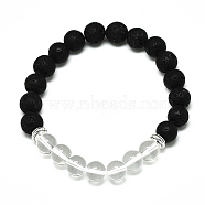 Natural Quartz Crystal Beads Stretch Bracelets, with Synthetic Lava Rock Beads and Alloy Beads, Round, Inner Diameter: 2-1/8 inch(5.5cm), Beads: 8.5mm(BJEW-R309-02-A10)