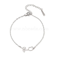 304 Stainless Steel Bracelets, Flower, Stainless Steel Color, 7 inch(17.7cm)(BJEW-Q340-02P)