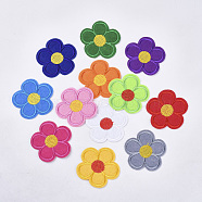 Computerized Embroidery Cloth Iron On/Sew On Patches, Costume Accessories, Appliques, Flower, Mixed Color, 51x53x1.5mm, about 12colors, 1color/10pcs, 120pcs/bag(AJEW-S076-012)