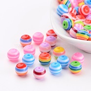 Round Resin Stripe Beads, Mixed Color, 8mm, Hole: 2mm(X-RB062)