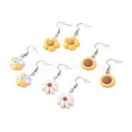 Sunflower Resin Charms Dangle Earring, Plant Drop Earrings for Women, Mixed Color, 43~46mm, Pin: 0.5mm(EJEW-JE04737)