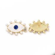 Rack Plating Brass Cubic Zirconia Pendants, with Plastic Imitation Pearl & Enamel, Cadmium Free & Lead Free, Real 18K Gold Plated, Long-Lasting Plated, Evil Eye with Teardrop Charm, White, 18.5x25x4mm, Hole: 3x4mm(KK-G456-18G)