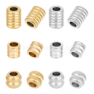 12Pcs 6 Style 304 & 201 Stainless Steel Beads, Large Hole Beads, Grooved Beads, Column, Golden & Stainless Steel Color, 9~12x10~14mm, hole: 6mm, 2pcs/style(STAS-UN0050-26)