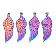 201 Stainless Steel Pendants, Wing, Rainbow Color, 36x13x2mm, Hole: 1.5mm(STAS-S119-041)