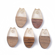 Resin & Walnut Wood Pendants, Fish Mouth, WhiteSmoke, 16x9x3.5~4mm, Hole: 1.8mm(RESI-S358-12B)