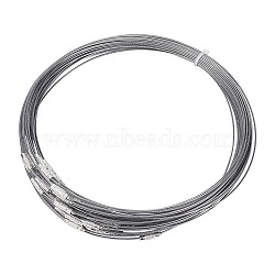50Pcs 201 Stainless Steel Wire Necklace Cord, with Brass Screw Clasp, Slate Gray, 17.5 inch(444.5mm), 1mm, clasp: 12x4mm(TWIR-UN0001-09)