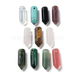 Natural & Synthetic Mixed Gemstone Pointed Pendants, Faceted Bullet Shape Charms, 19~20x7x6mm, Hole: 1.2mm(G-P520-09)