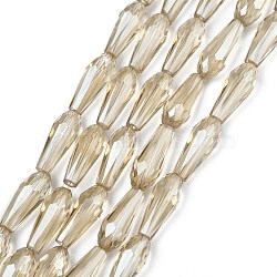 Electroplate Glass Beads Strands, Half Plated, Faceted, Teardrop, Rainbow Plated, 15x6mm, Hole: 1mm, about 50pcs/strand, 28.3 inch(72cm)(EGLA-L015-HP-B05)