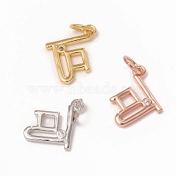 Brass Micro Pave Clear Cubic Zirconia Chinese Symbol Charms, with Jump Rings, Long-Lasting Plated, Chinese Character, Mixed Color, 14x11x1.5mm, Jump Ring: 5x0.7mm, Inner Diameter: 3.6mm(KK-I668-17)