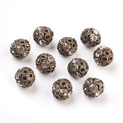 Brass Rhinestone Beads, Grade A, Nickel Free, Antique Bronze Metal Color, Round, Crystal, 8mm, Hole: 1mm(X-RB-A011-8mm-01AB-NF)