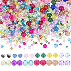Elite 550Pcs Transparent Crackle Glass Beads, Round, Mixed Color, 4~10x4~9.5mm, Hole: 1mm(CCG-PH0001-06)