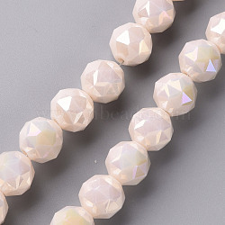 Electroplate Glass Beads Strands, AB Color Plated, Faceted Round, Old Lace, 10x9.5mm, Hole: 1.2mm, about 60pcs/strand, 21.65 inch~22.05 inch(55cm~56cm)(EGLA-T020-10-B04)